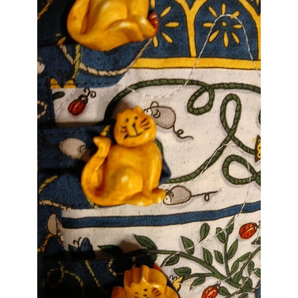 Womens S-M Cats Tapestry Quilted Longsle Jacket/Cat Button VIBRANT COLORS - Picture 6 of 16